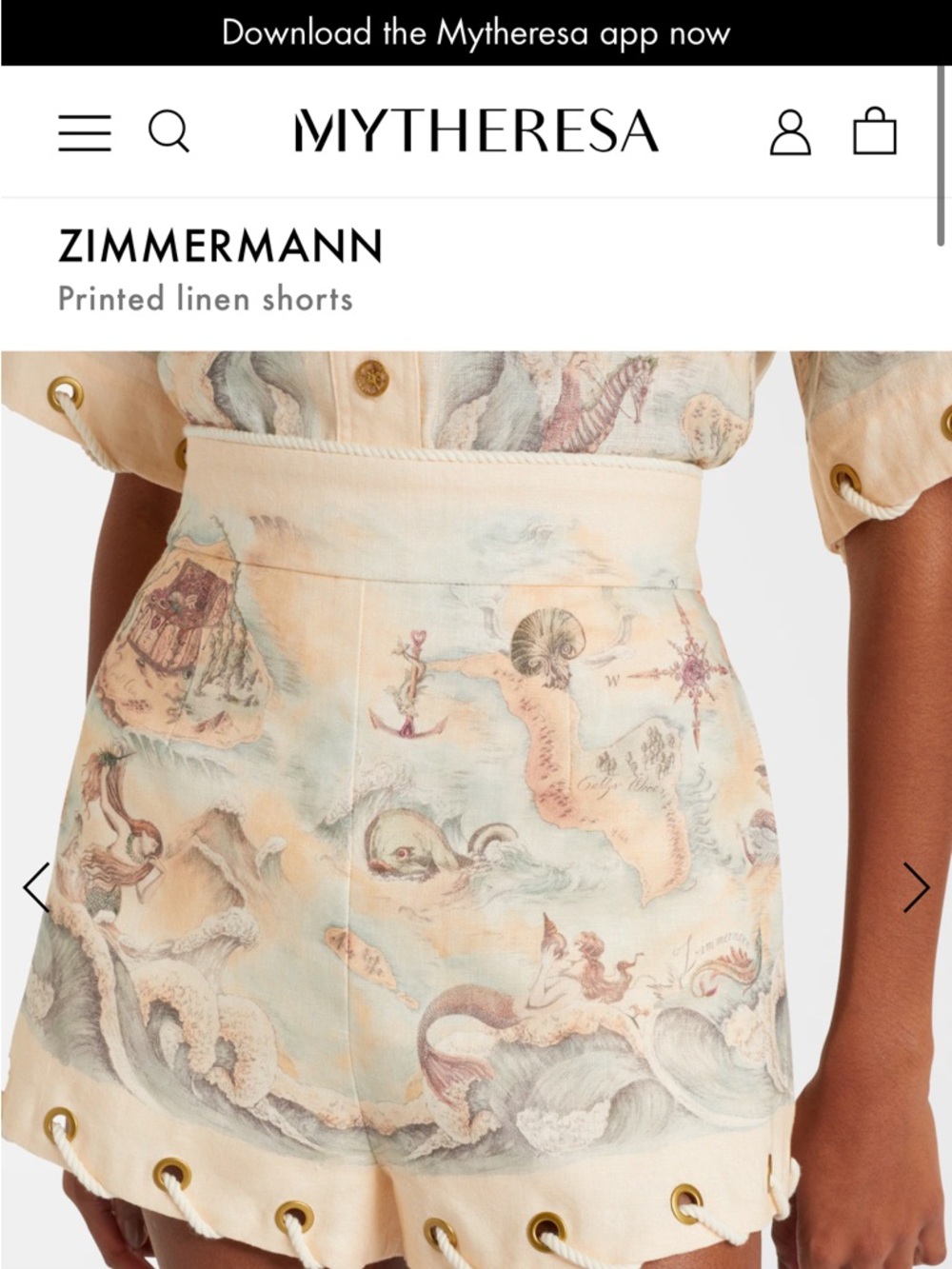 Zimmermann Cream Linen Shorts with Subtle Teal Print